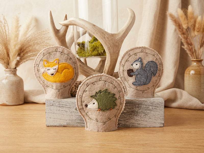 Preview: Waldtiere Herbst Teelichtcover  - ITH-Stickdatei